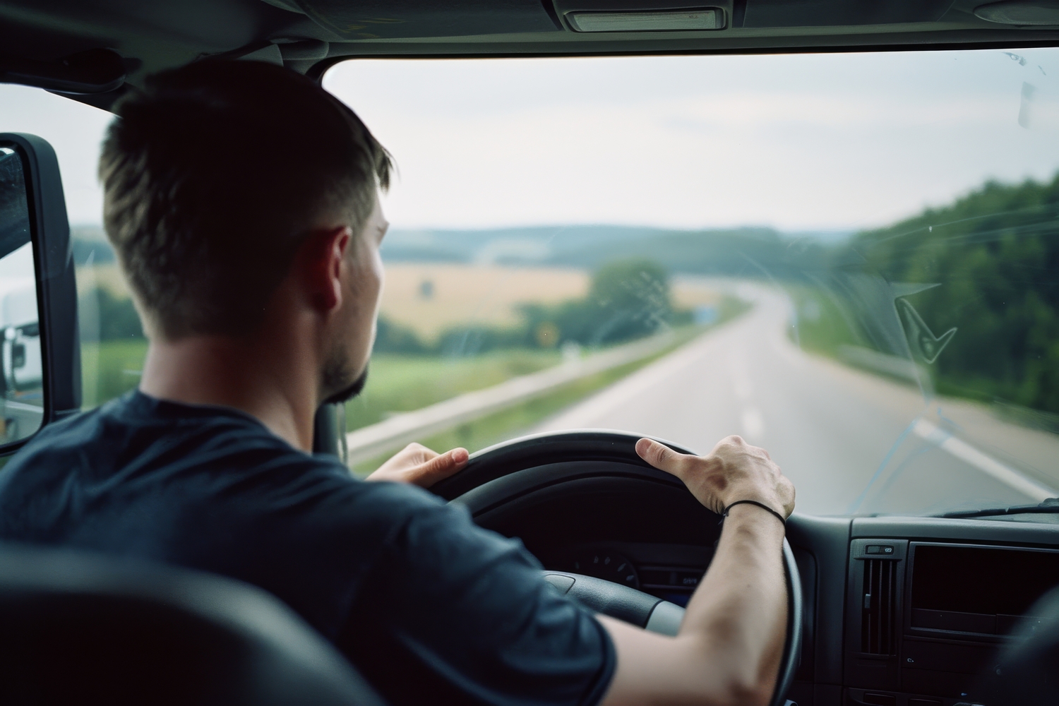 Distracciones al volante: hombre conduciendo un camion